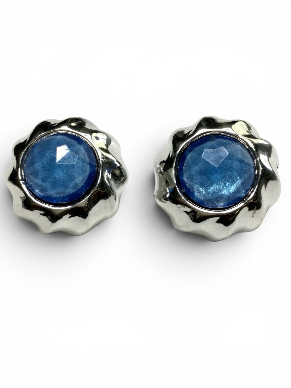 Vtg Large Clip‑On Earrings Bundle; Blue Silver, White Glass, Lavender Resin 3 Pr - Picture 3 of 11